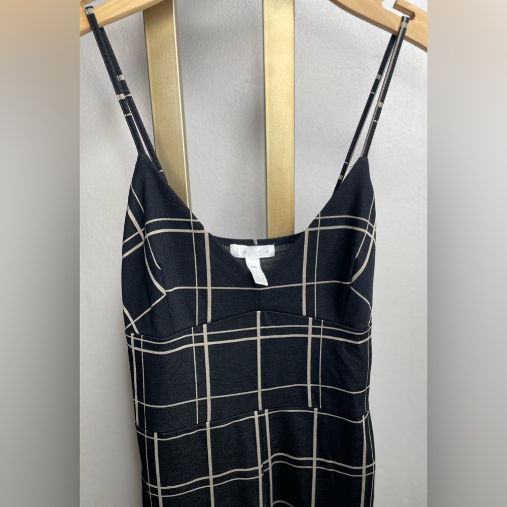 Leith XXS Black & Tan plaid JumpSuit V-Neck Sleeveless W/ Side Zipper - Picture 5 of 8